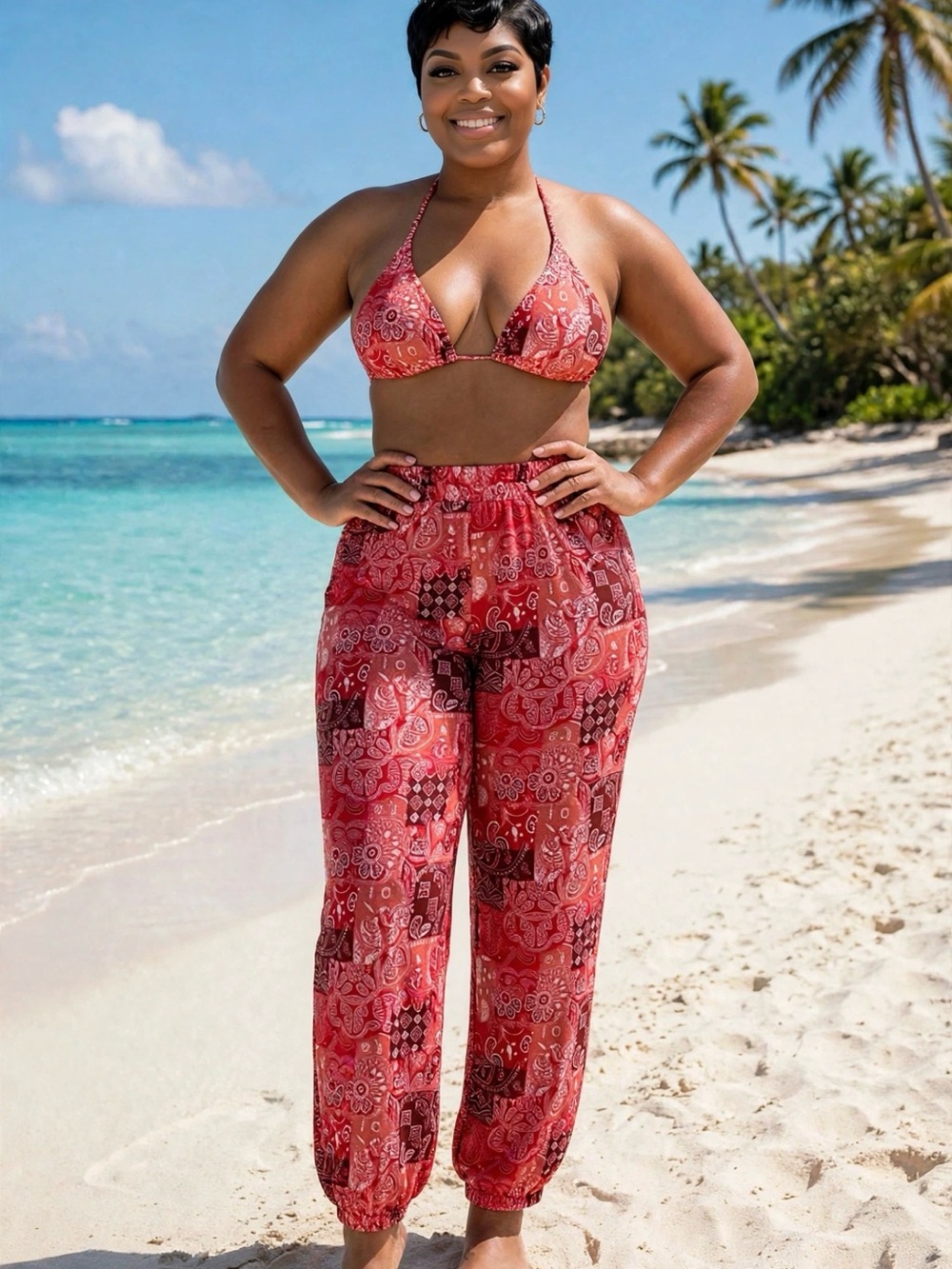 & Other Stories Red Paisley-Print Elastic-Waist Joggers